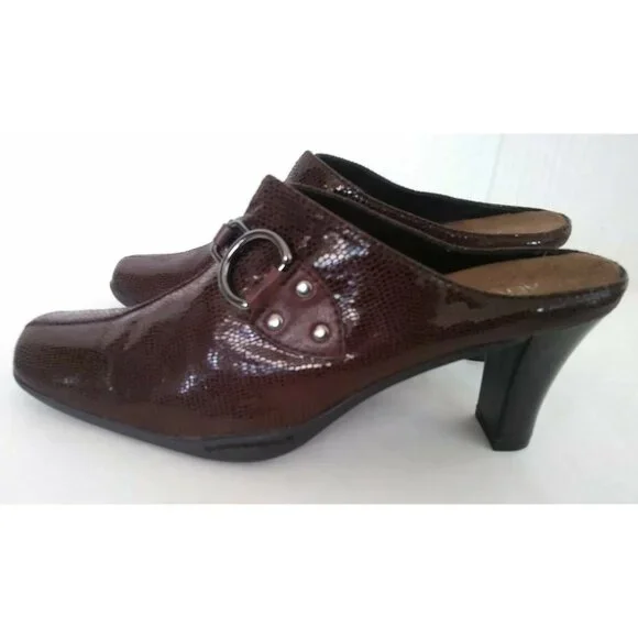 Aerosoles Cinch Worm Women's Brown Vegan Mules Slip On High Heels Sandals 7.5 B - Picture 3 of 10